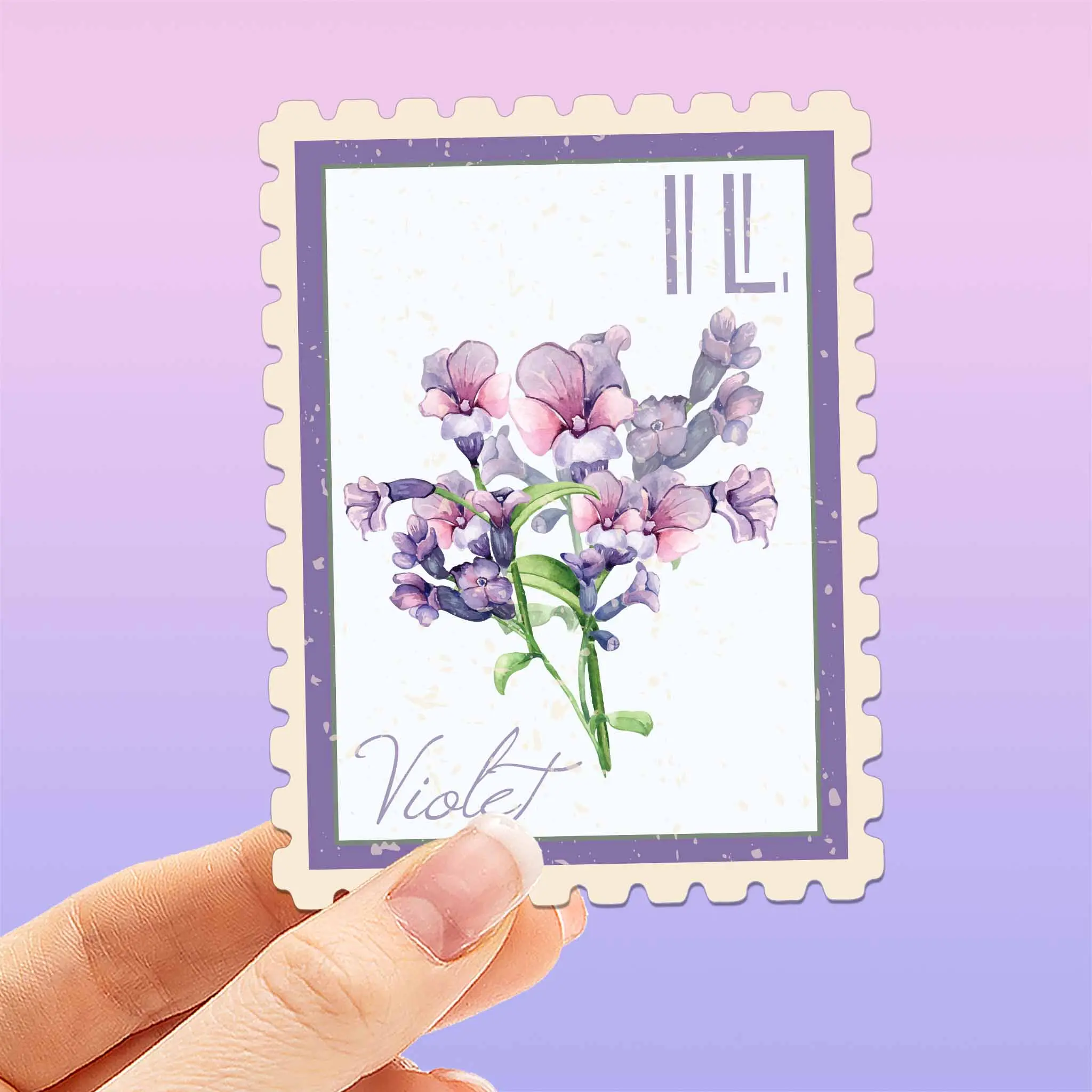 Illinois State Flower Violet Sticker - IL Vintage Stamp Decal