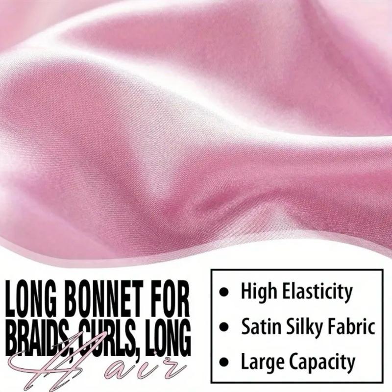 Silk 2pcs Long Hair Bonnets for Sleeping - High-Quality Satin Material with Soft Feel for Comfortable Sleepwear Haircare Black+ Pink Heatless