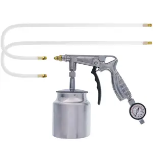Air Undercoating Spray Gun with Gauge, Suction Feed Cup & 2 Wands - 22" Long Flexible Extension Wand with Multi-Directional Nozzle - Sprayable Bed Liner, Rubberized Truck Undercoating