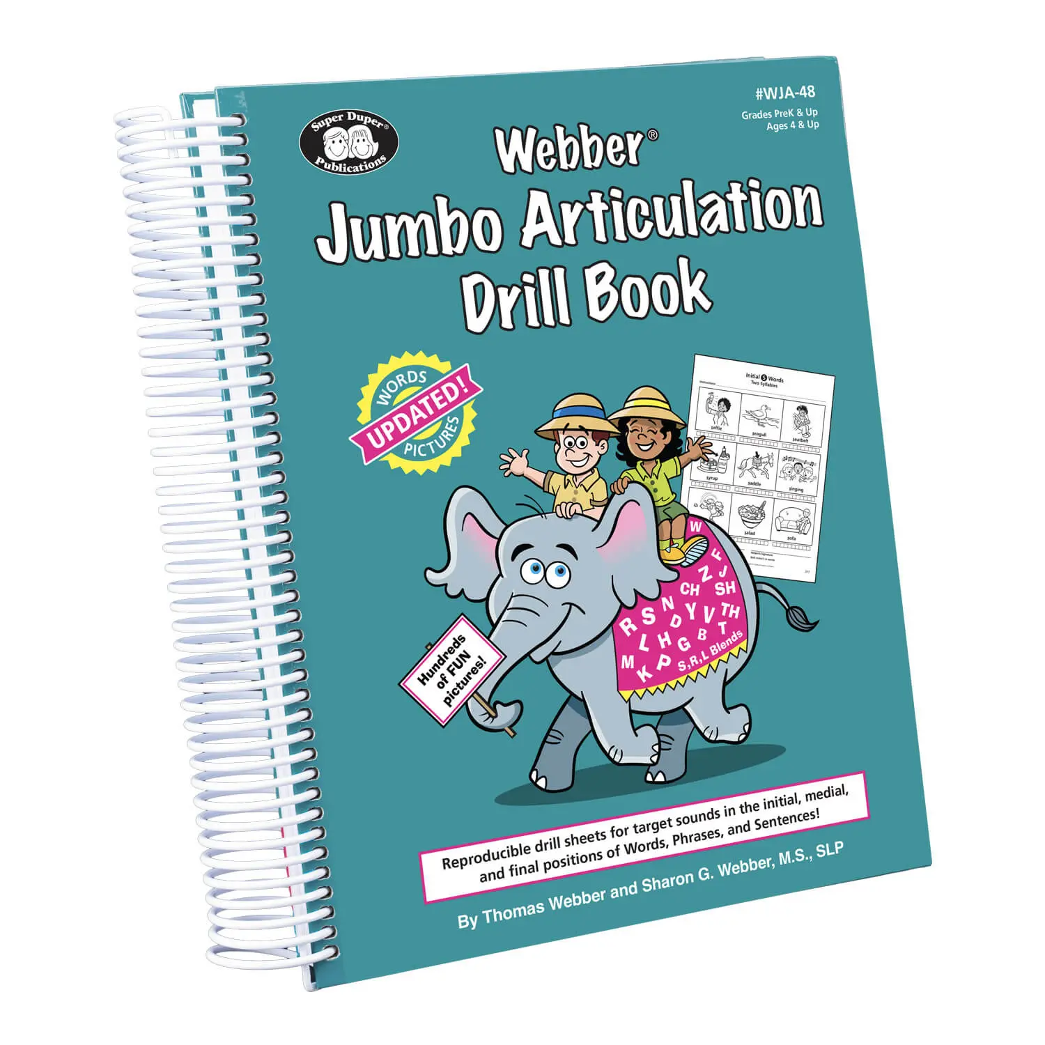 Webber’s Jumbo Articulation Drill Book – 1,638 Illustrated Word-Pictures, 6,700 Target Words, 3,440 Phrases & Sentences – Speech Therapy Workbook for R, S, L, Blends, SH, CH, TH & More – 487-Page Spiral-Bound Hardcover