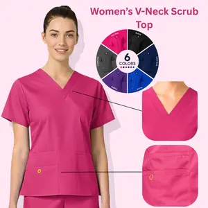 HEEDFIT Women’s V-Neck Scrub Top Short Sleeve Medical Uniform with Triple Pocket & Hidden Mesh Pocket