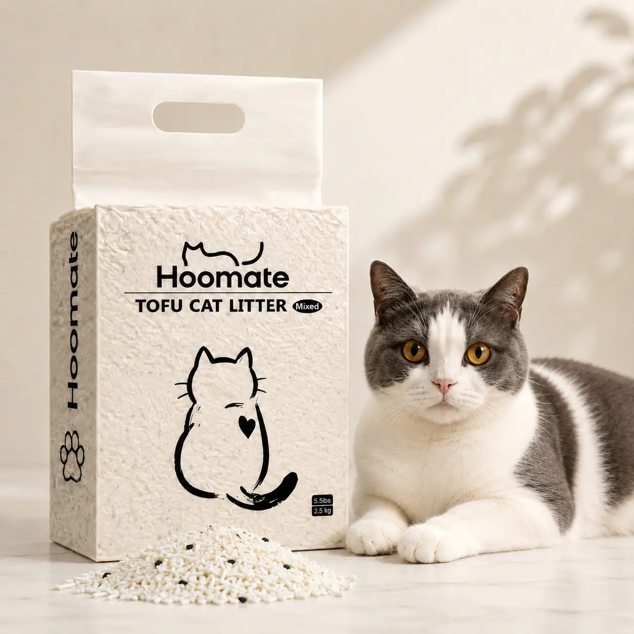 Hoomate Plant-Based Tofu & Cassava Deodorization Cat Litter - Fast Clumping, Low Dust, Biodegradable Plant-Derivatives Formula - Ideal for Stainless Steel Litter Boxes, Multi-Cat Homes, Deodorization Litter
