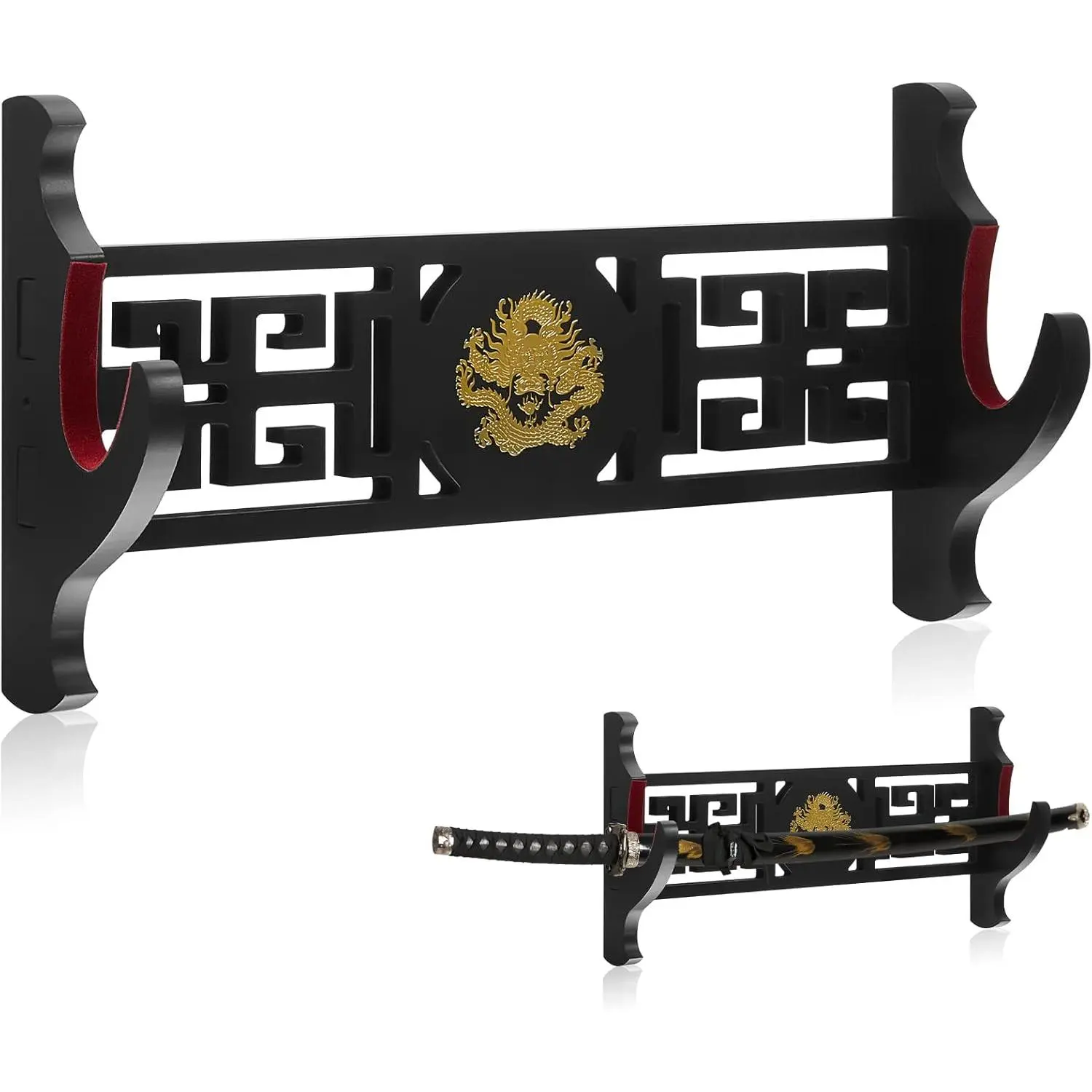 1 Tier Sword Wall Mount Sword Holder Display Hanger Gifts for Christmas Red  Padded  Wakizashi Samurai Display Rack Loong Tanto Hobby Collection for Men