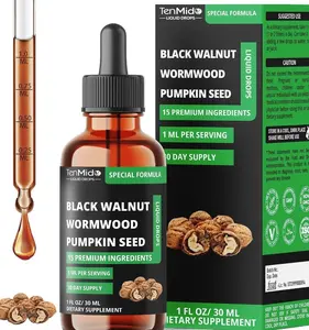 15in1 Black Walnut Liquid Drops with Wormwood, Pumpkin Seed, Oregano, Garlic, Soursop, Berberine, Shilajit,Ceylon Cinnamon, Turmeric & More - 30 Days Supply - 1FL Oz