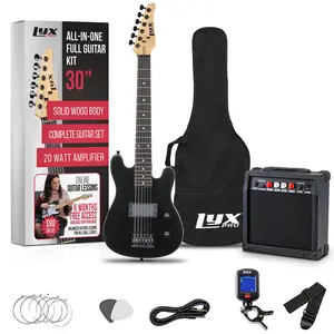 LyxPro 30 Inch Electric Guitar and Starter Kit for Kids with 3/4 Size Beginner’s Guitar, Amp, Six Strings, Two Picks, Shoulder Strap, Digital Clip On Tuner, Guitar Cable and Soft Case Gig Bag - Black