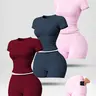 NVWA Women's 2-Piece Dry Fit Performance Fitness Activewear Set - Round Neck Cooling Quick-Drying Flattering Top, High Waist Pocket Shorts for Yoga, Gym Outfits