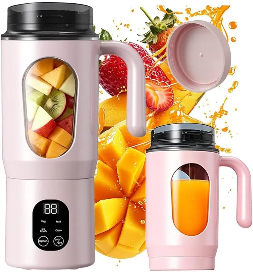 580ML Compact Wireless Electric Blender & Smoothie Maker, 12-Blade USB-C Rechargeable Model with LED Display, Handle, Extra Lid, Ideal for Kitchen & On-the-Go Use
