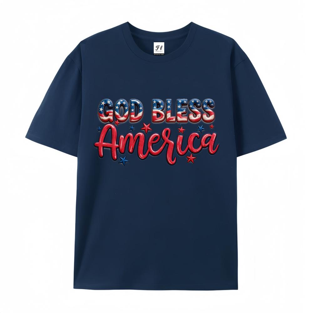 God Bless America USA Flag Graphic Print Tees Men's Casual Streetwear Oversized Short Sleeve T-Shirt