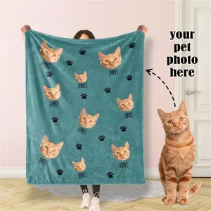 Personalized Pet Head Face Blankets For Cat Dog Custom Photo Blanket  With Name Throw Blanket Memorial Gifts