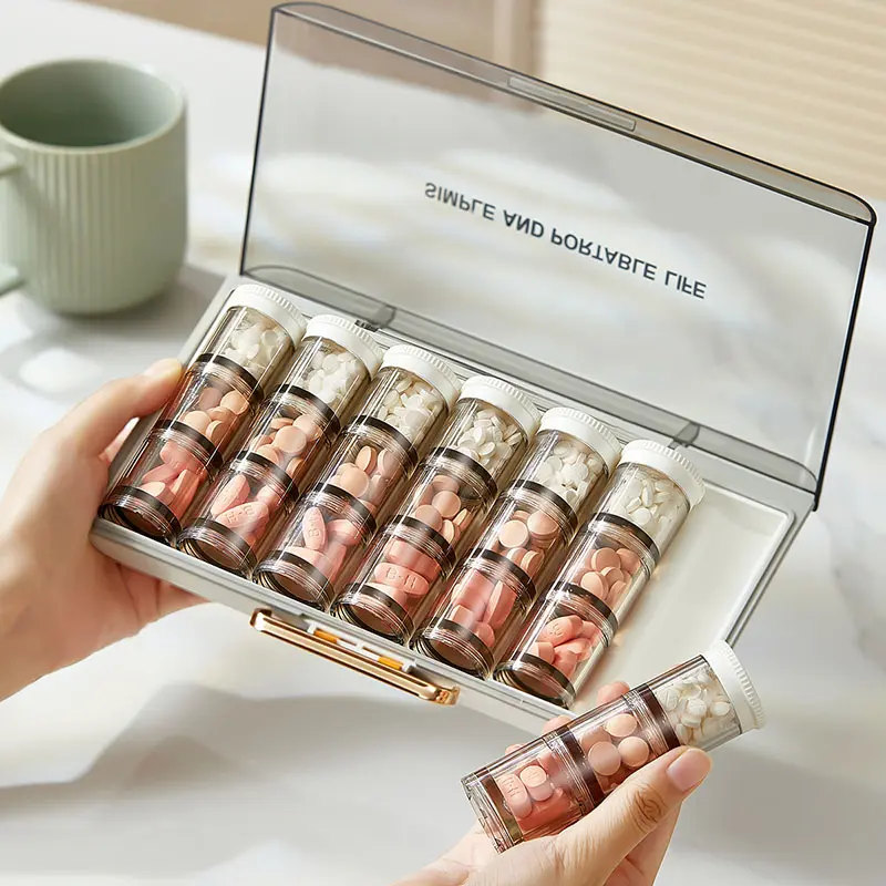 Portable Pill Box for Three Meals a Day, Portable Medicine Organizer, Morning, Noon, and Night Pill Divider, Medication Reminder Box, Pill Organizer, Weekly Vitamin Storage Box, Fish Oil Supplement Storage Box, Detachable Travel Pill Box