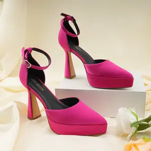 JENN ARDOR Women's Fashion Chunky Platform High Block Heels Pointed Closed Toe with Ankle Strap Comfortable Vintage Kitten Heels for Office & Wedding Stylish Synthetic Leather Satin Shoes