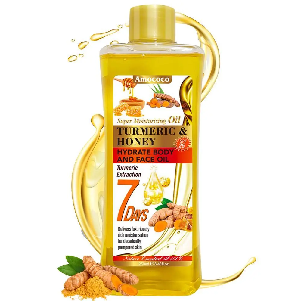 Golden Honey and Turmeric Skin Oil 250ml Made with Natural Plant Ingredients, Hydrating with Soft Fragrance, Safe for All Skin Types. Perfect for Face, Hands, Legs and Back. 6.76 oz