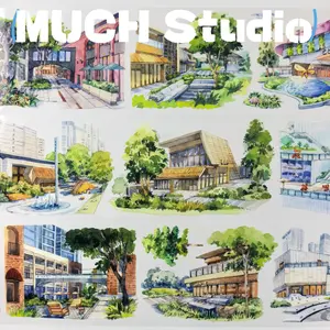 New Pet Sticker Roll (7x130cm), Modern City Landmark Landscape Design, High-Quality Craft Tape for Scrapbooking & Journal Decoration