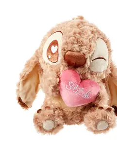 MINISO x Disney Stitch Chocolate Scented Plush 10 Inch Cocoa Brown Costume Sitting Stuffed Animal Toy for Kids and Collectors Kawaii Winking Stitch with Pink Heart Valentine Gift