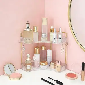 2/3-Tier Corner Bathroom Counter Organizer, Plastic Space Saving Storage Shelf, Multi-Purpose Countertop Tray for Makeup Skincare Cosmetics Perfume, Desktop Storage Rack Fit Bathroom Dresser Vanity Kitchen Sink bathroom cabinet organizer mothers day