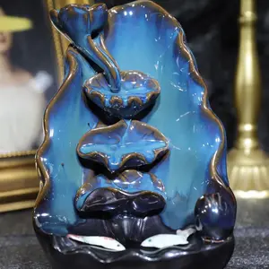 Lotus Flowered Water Ceramic Incense Burner waterfall , 1 count ceramic incense holder,creative home decoration,home fragrance accessories (without incense)
