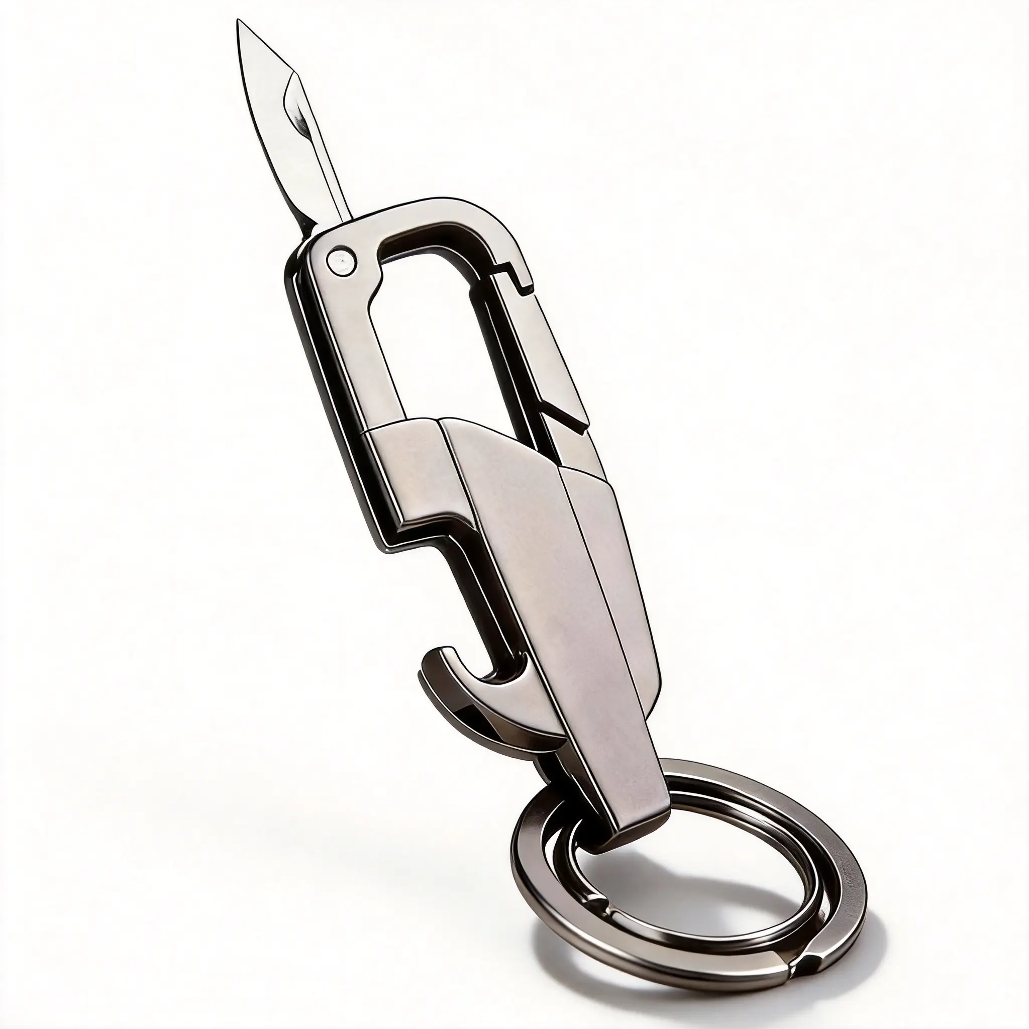 Multifunctional Everyday Carry (EDC) Carabiner Keychain Tool - Tactical Keychain with Folding Knife, Hidden Bottle Opener Attachment, Compact Survival Gear for Camping, Men's Outdoor Gift, Carabiner Keychains