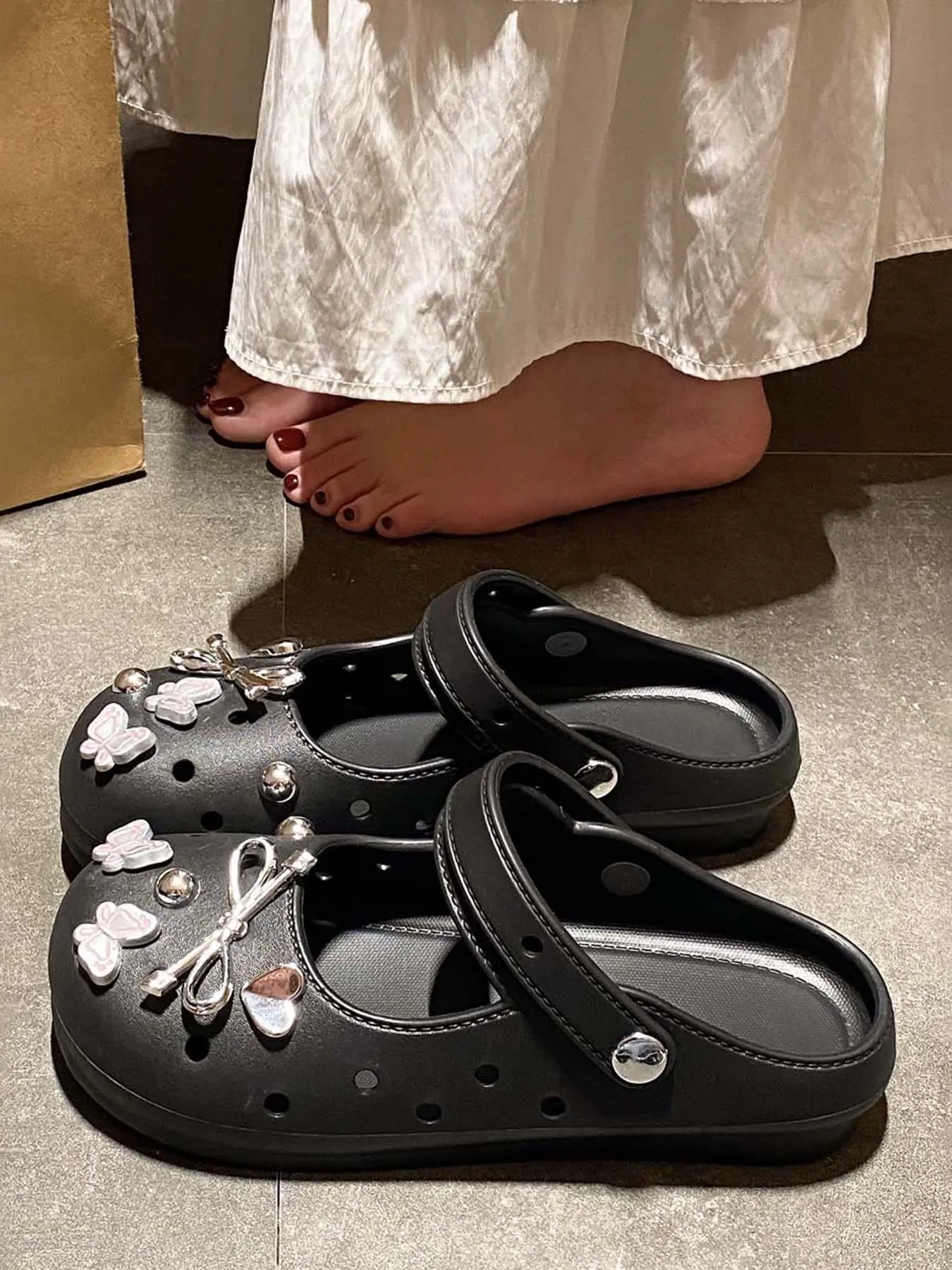 Summer Student Sweet Simple Mary Jane Holes Shoes Women Eva Thick Sole Height Increase Outdoor Beach Comfortable Casual Sandals Casual Beach Slippers