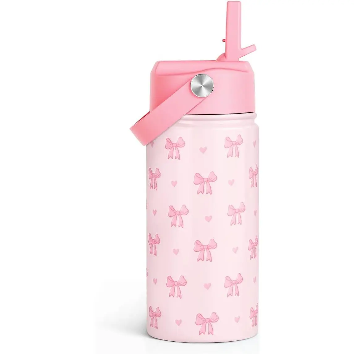 Kids' Insulated Stainless Steel Water Bottle with Straw Lid, 12oz Portable Bow Travel Tumbler, Pink Girls' Gift for Birthday, Back to School, Bottled