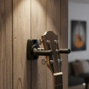 Heavy Duty Wall Mount Guitar Hanger Detachable Space-Saving Storage Kit Non-Slip High Density Silicone Pad Rustproof Shockproof Universal Bass Electric Guitar Hook Stand Holder