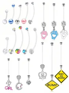 Mixed Style Belly Button Rings, Fashionable Belly Piercing Jewelry, Pregnancy Piercing Jewelry for Women & Girls, Trendy All-match & Exquisite Jewelry for Birthday Gift