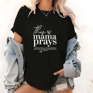 This Mama Prays Cute Jesus Scripture Bible Christian Women T-Shirt Summer Outfits For Women T Shirts Women Graphic Tees WomenFashion 	 Unisex T-shirts  Graphic  T-Shirt cotton cotton Crew Neck T-Shirt Print Cotton T-shirt