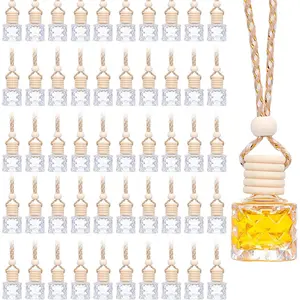50 Pcs Hanging Car Diffuser Bottle Bulk Empty Clear Glass Perfume Bottles Air Freshener Pendant for Essential Oils Fragrance Aromatherapy Car Interior