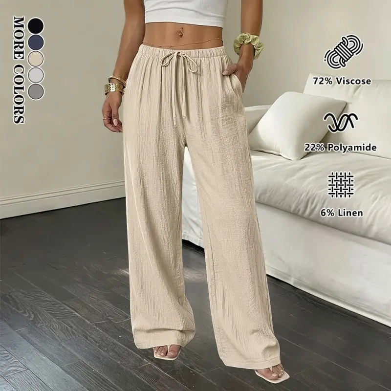 Women's Lightweight Breathable Wide Leg Pants with Elastic Waist, Flowy Draped Straight Leg Trousers, Versatile Casual Loungewear Suitable for Daily Commuting, Outdoor Leisure, Travel and Beach Vacations