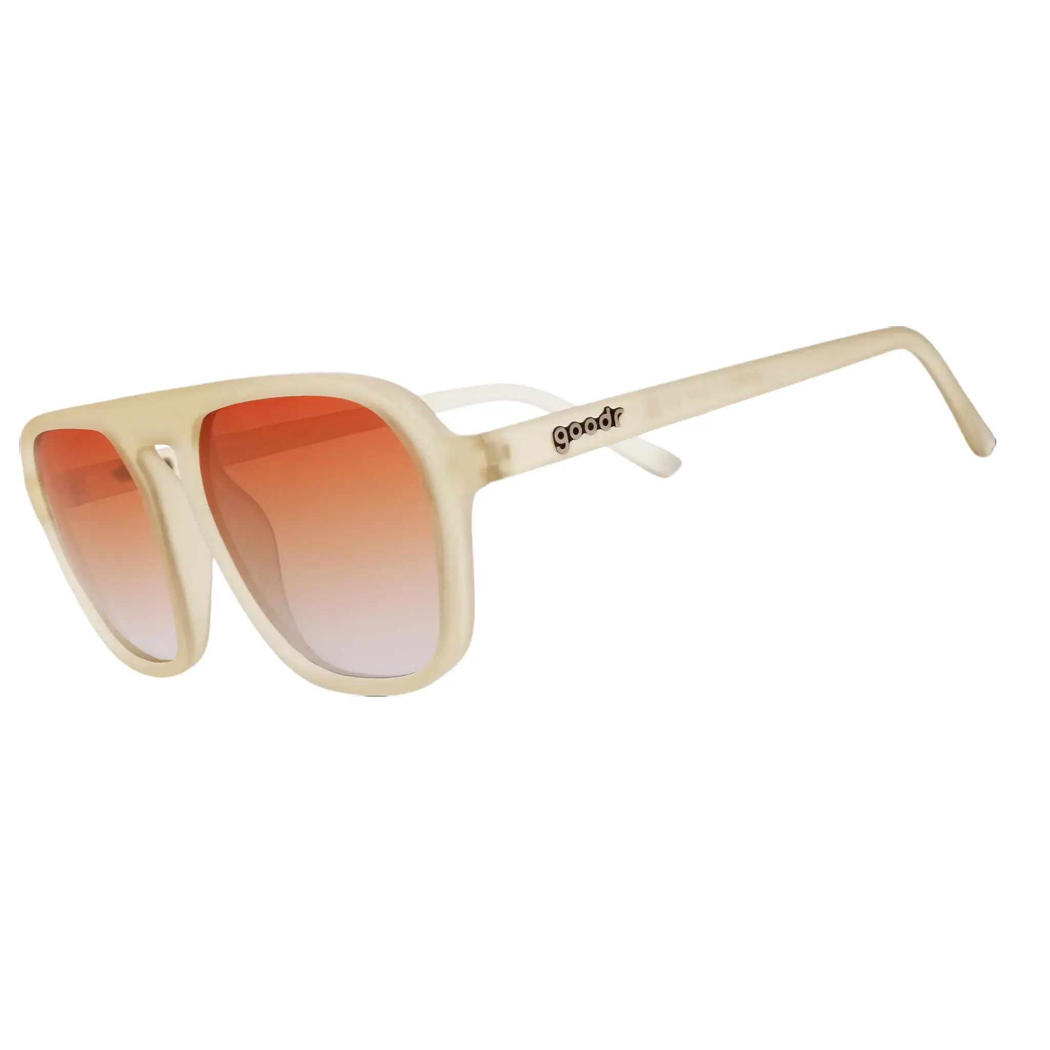 goodr Impromptu Disco Nap Medium Size (Retro G) Translucent Gray Frame with Orange Gold Ocean Lens, UV400, No Slip No Bounce No Tangle