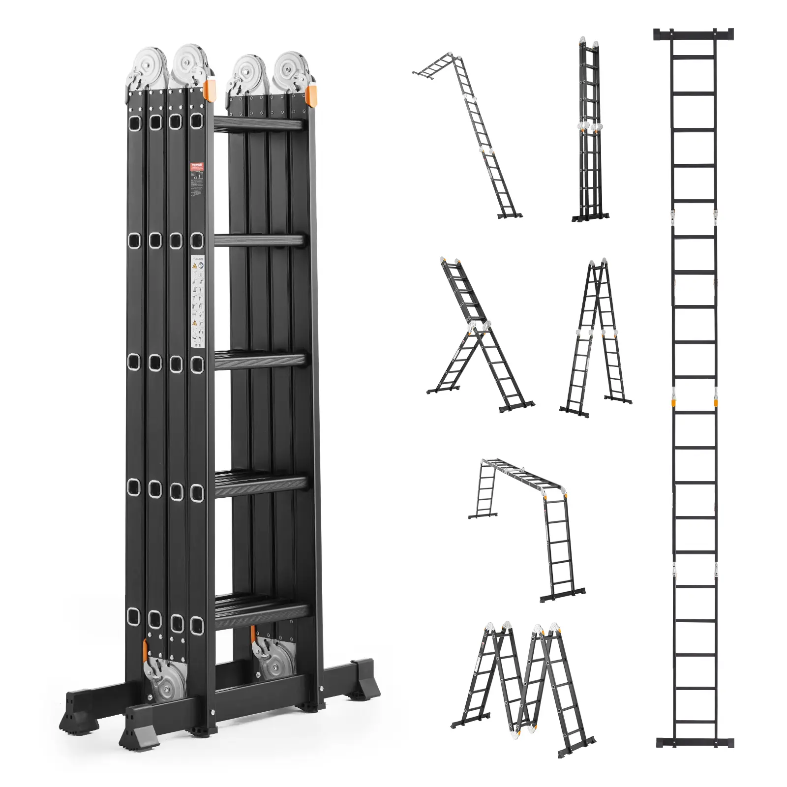 【summerfinds】VEVOR Multi-Purpose Folding Ladder, 7-in-1 Tall Extension Step Ladder, A Frame 5 Step Telescoping Ladder, 19ft Reach Height Heavy Duty Adjustable Ladder, 330 lbs Capacity for Home Outdoor