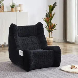 Oversized Chenille Bean Bag Sofa - Modern Chenille Couch, Large Adult Single-Seat Chair with Fixed Arms, Comfy Lazy Floor Accent Furniture for Living Room, Bedroom (Black)