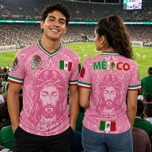 Pink Mexico Miss Soccer Jersey for Men, woman Virgencita & San Juditas Graphic Football Shirt, 2026 Retro Fan Jersey, Casual Sportswear Top