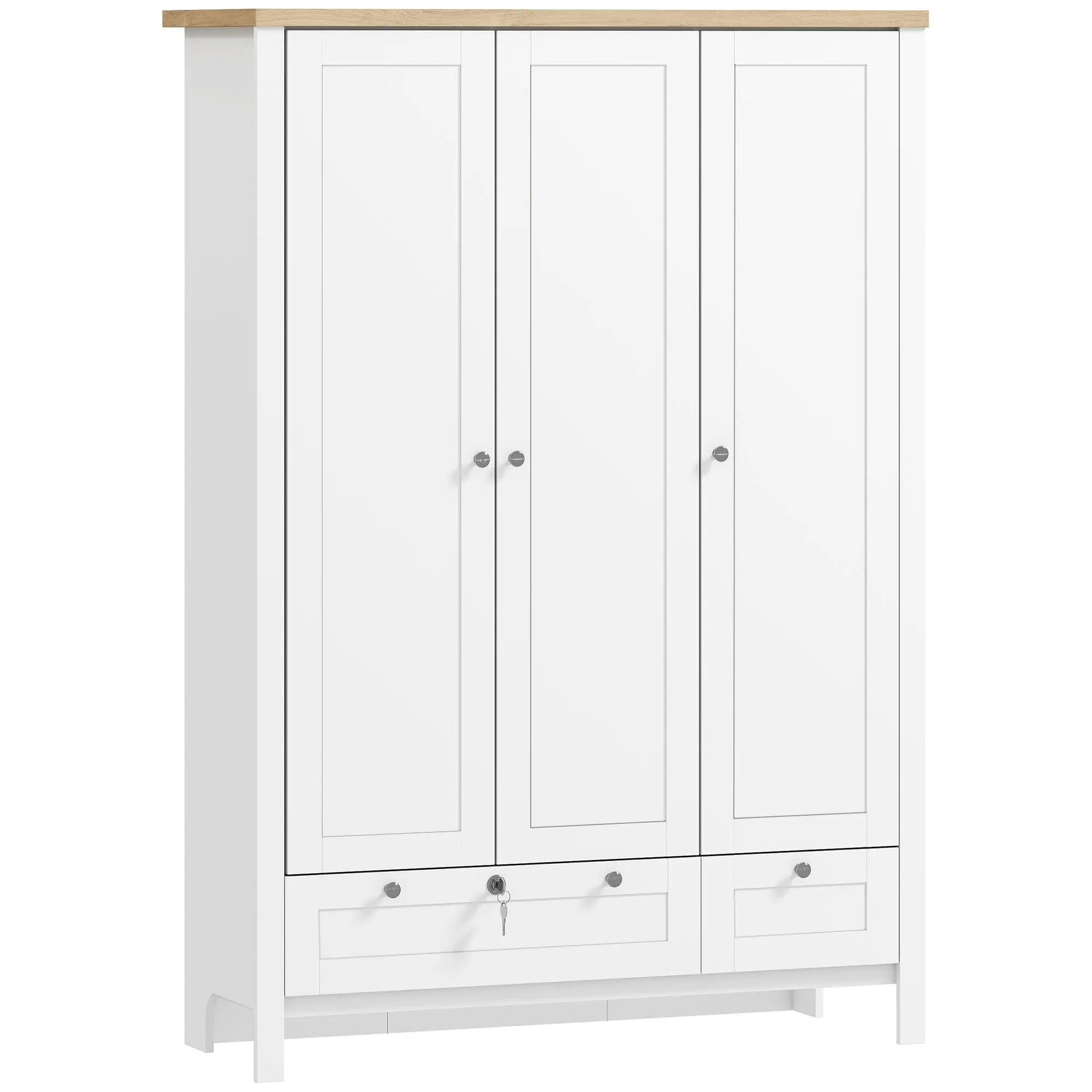 HOMCOM 3 Door Armoire Wardrobe Closet with 2 Drawers, 69" Clothing Storage Cabinet with Lockable Large Drawer, Hanging Rod and Storage Shelves for Bedroom, Wardrobe Cabinet, White