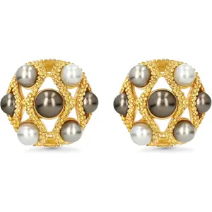 SNGIA 18K Gold Plated Pearl Statement Stud Earrings for Women Textured Round Button Style Elegant Jewelry
