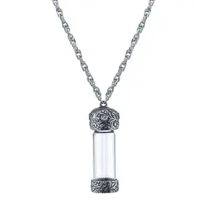 Antiqued Vine & Crystal Glass Vial Necklace 30"