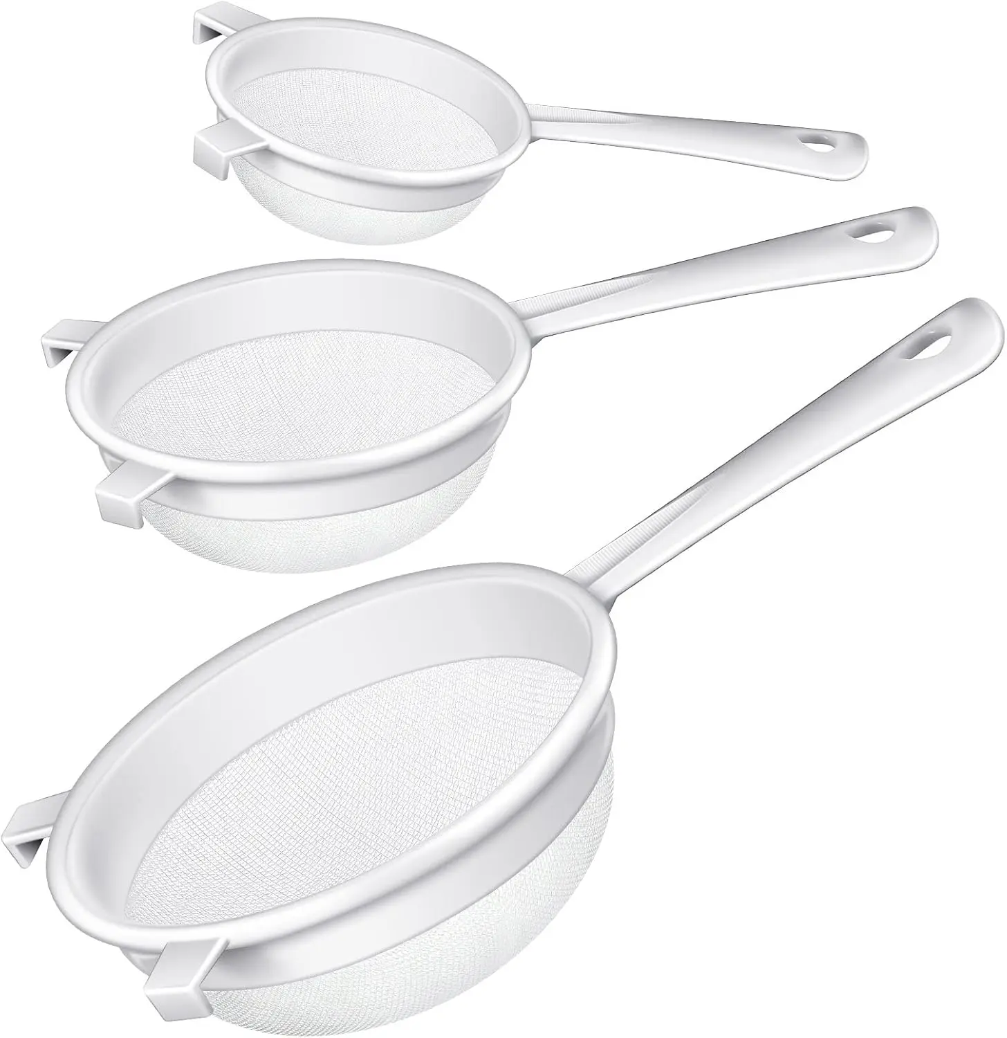 3 Pcs Plastic Nylon Mesh Kefir Fine Strainer Set, 3 In, 4 In, 5.5 In | Plastic Flour Colander with Handle Nylon Kefir Food Strainers Flour Sifter for Baking Kitchen Tea Juice Pasta