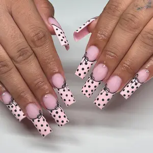 Black Dot Pink French Tip Press On Nails | by NailLyra | Handmade Reusable Set