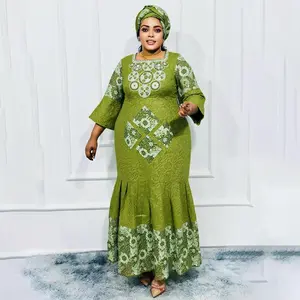 Elegant African Dresses for Women Dashiki Traditional Clothing Ankara Lace Embroidery Gown Plus Size Wedding Party Long Dress