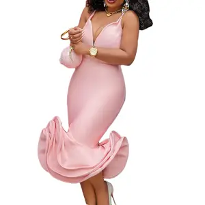 Women's Fashion Deep V Neck Party Evening Dress Strap Bodycon Dress Mermaid Dress Formal Womenswear