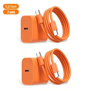 [Set of 1/2/3] iPhone 17/16/15 faster Charger Orange Set | 20W Fast USB-C Charger, includes 6-inch Type-C Data Cable, compatible with iPhone 17/17 Pro Max/16/16 Pro Max/15/15 Pro/iPad and Samsung Ultra26/S25+/S25/S24/S23/S23+/S22/S22+/S21 Ultra/S20