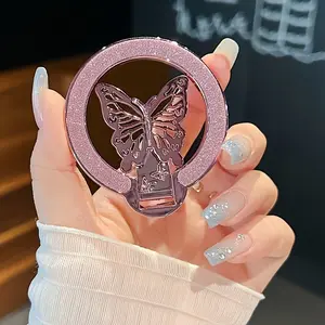 New Fashion Butterfly Mini Compact Phone Holder Foldable Exquisite Back Sticker Bracket Creative Back Adhesive Support Frame, Elegant and shiny Smart phone bracket, sparkling butterfly, foldable and storable phone support