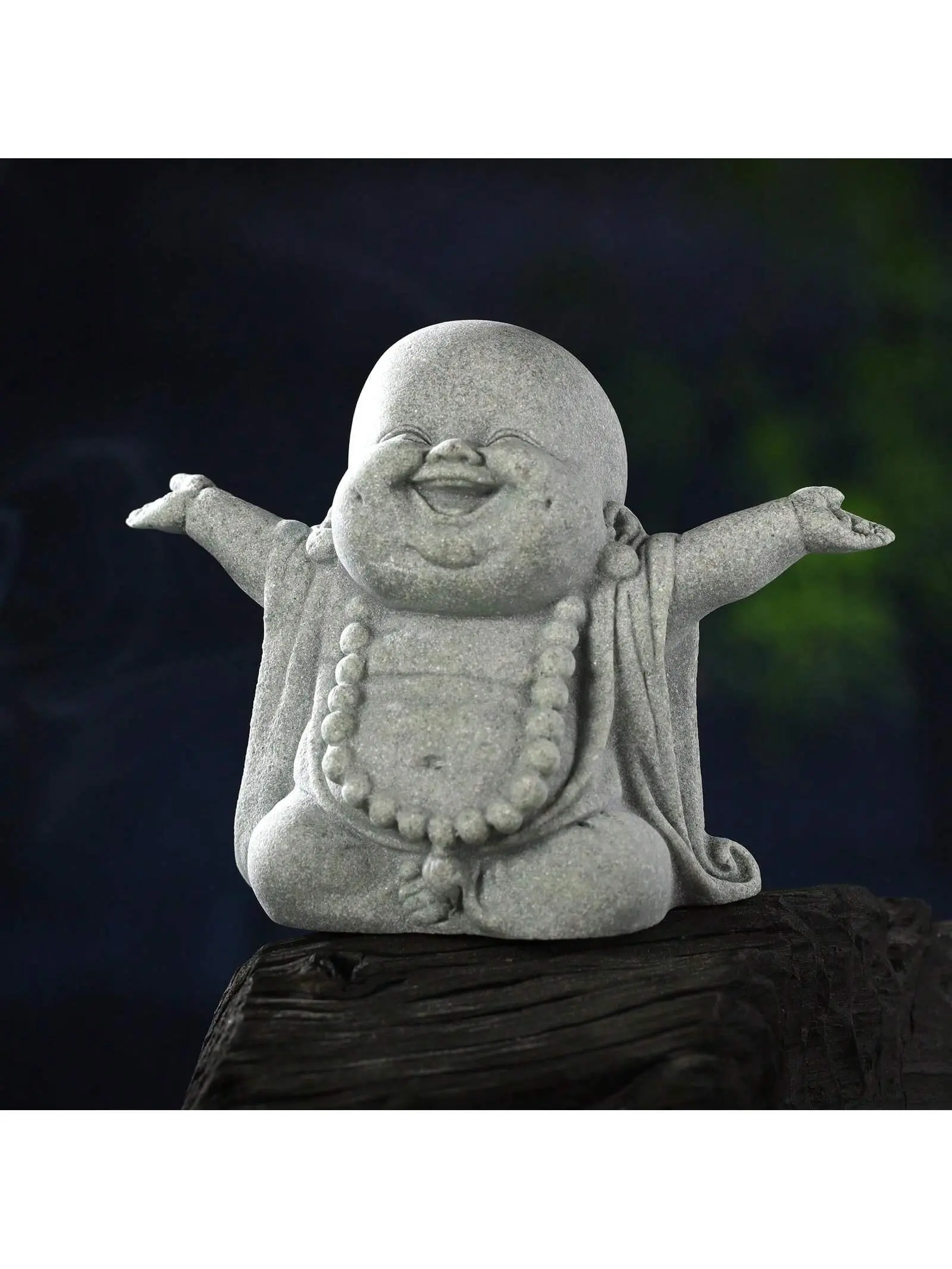 Aquarium Green Sandstone Laughing Buddha Figurine - Stone-Carved Landscape Decor, Simulated Bonsai Micro-Landscape Little Monk Statue Religious Ornaments