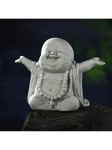 Aquarium Green Sandstone Laughing Buddha Figurine - Stone-Carved Landscape Decor, Simulated Bonsai Micro-Landscape Little Monk Statue Religious Ornaments