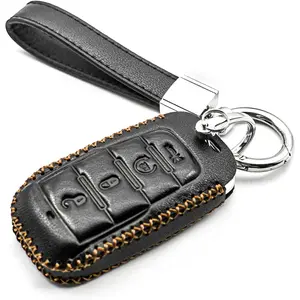 Compatible with Ram 1500 Smart 4 Buttons Leather Keyless Entry Remote Control Key Fob Cover Case Protector Accessories Black