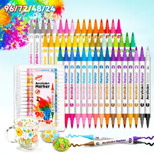 Vibrant Dual-Tip Dual-Color Acrylic Marker – 96/72/48/24 Color Sets, Brush & Fine Tips, Colorful Precision Pens for DIY, Rocks, Shoes & School Crafts