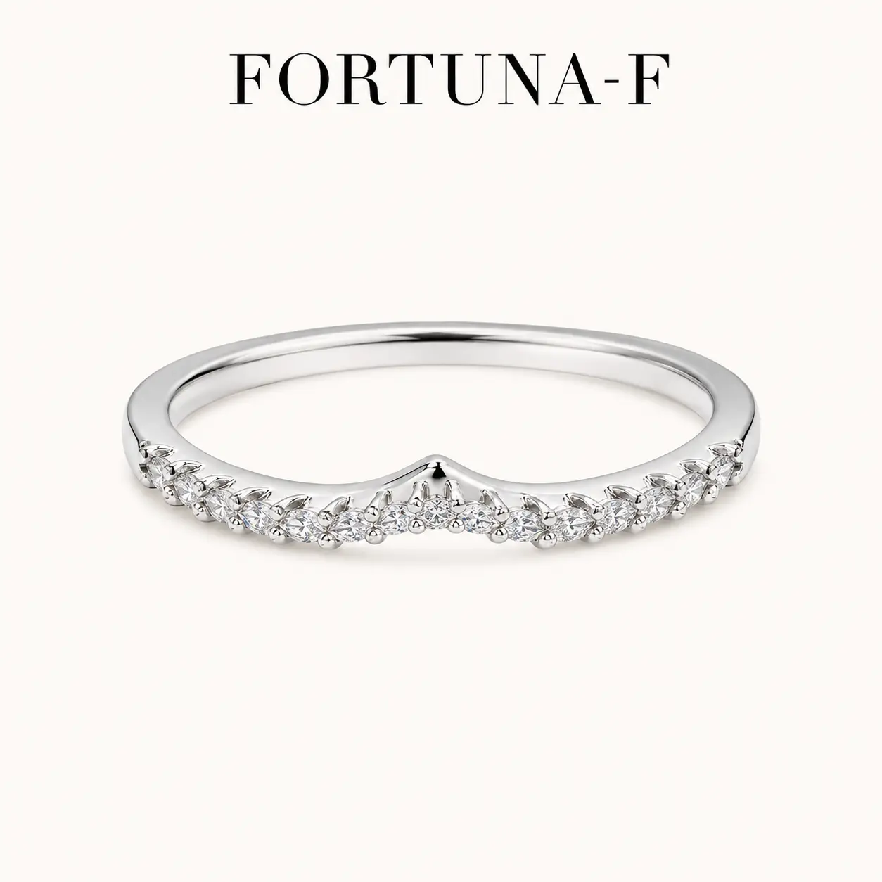 FORTUNA-F Round Moissanite Chevron Wedding Band for Women, 15-Stone V-Shaped Stacking Ring with Dazzling Sparkle  ：