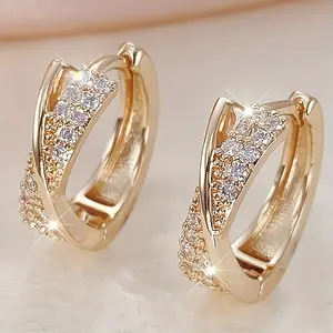 1 Pair of Elegant Copper-Inlaid Synthetic Synthetic Zirconia Hoop Earrings, Exquisite and Compact Luxury Design, Suitable for Women's Parties, Banquets, or Daily Gifting