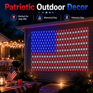 Solar American Flag Lights Outdoor American Flag Net Lights 6.5ft x 3.28ft Super Bright,Memorial Day Decorations of The United States for Independence/National/Memorial Day,July 4th Waterproof solar lights outdoor