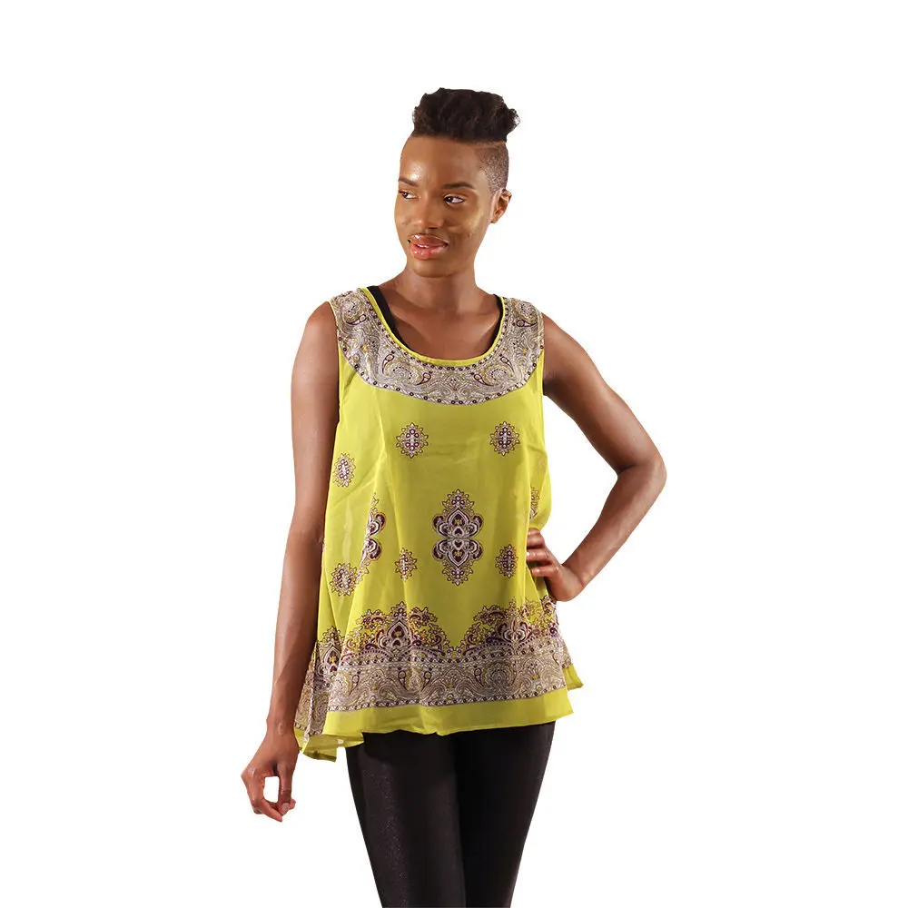 African Print Sheer Tank Top