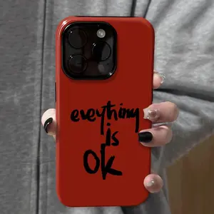 "every thing is ok" minimalist phone case, compatible with iPhone 11, 12, 13, 14, 15, 16, 17 Pro Max and Samsung Galaxy S25 Ultra, S24 Plus, S23 FE, S22, S21. Smooth and shiny design, drop-resistant and durable, suitable for both men and women. MFL38